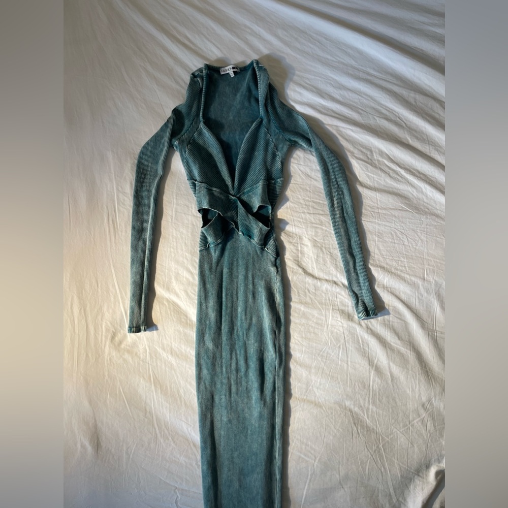 Fashion nova teal washed cutout midi dress